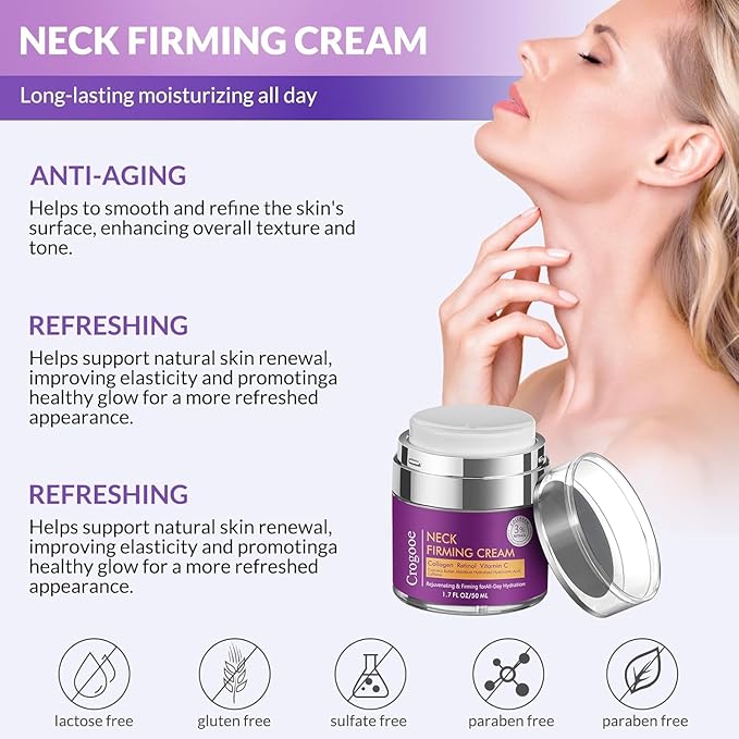 Advanced Neck Firming Cream – 3% Retinol & Hyaluronic Acid for Wrinkle Reduction, Lifting & Skin Tightening – Anti-Aging Moisturizer for Face, Neck & Décolleté – Deep Hydration, 3.4 FL(2 bottle)