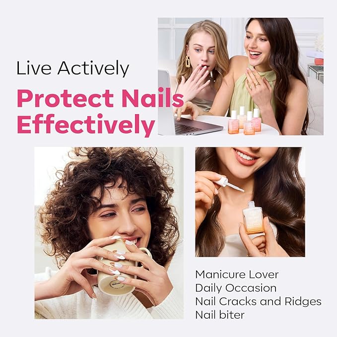 modelones Nail Strengthener, 8-in-One Nail Ridge Filler Base Coat Nail Polish Repair Nail Growth Treatment for Thin and Damaged Nails, Jelly Pink, 15ml