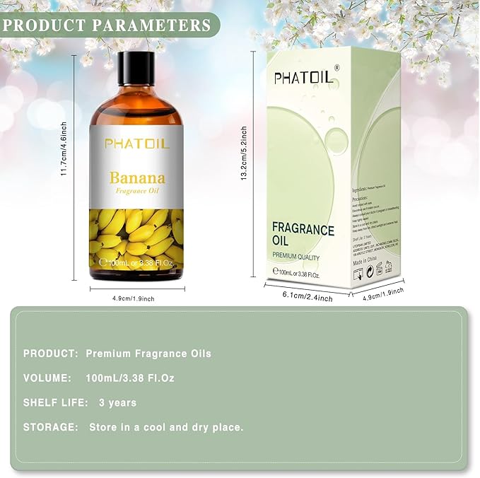 3.38FL.OZ Banana Fragrance Oils for Aromatherapy, Essential Oils for Diffusers for Home, Perfect for Diffuser, Yoga, Skin Care, DIY Candle and Soap Making - 100ml