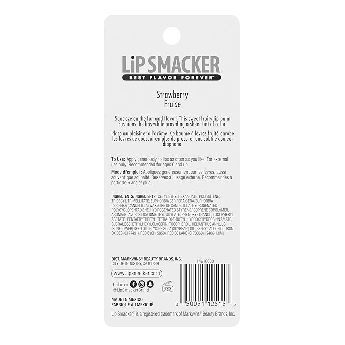 Lip Smacker So Kiss-A-Balm, Delightfully Sweet & Fruity Lip Balm – Moisturizing & Hydrating with a Sheer Glossy Finish, Fun & Collectible Lip Care - Strawberry