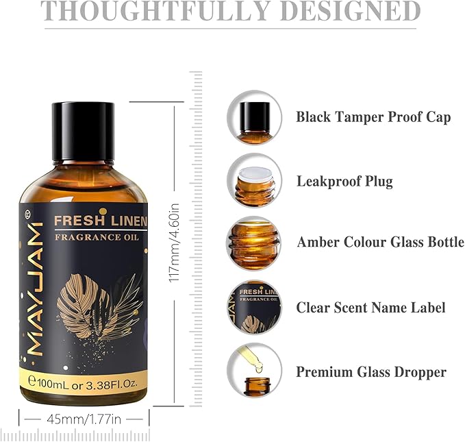 Fresh Linen Fragrance Oils Essential Oil - Fresh Linen Oil for Diffusers, 3.38FL.OZ/100ML Large Volume Fragrance Oil with Premium Glass Dropper