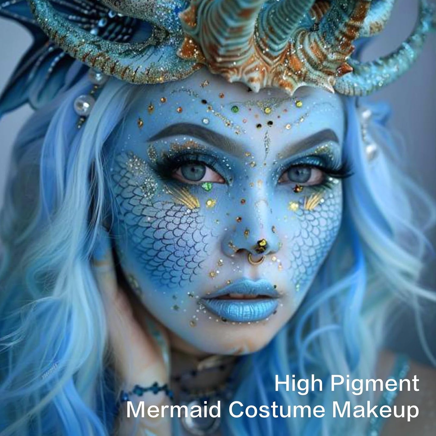 UCANBE Light Blue Face Body Paint Makeup Foundation, Cream Greasepaint for Kids & Adult, Non-Toxic FX Face Painting Kit for Halloween Smurf Avatar Corpse Bride Sally Face Makeup, Costume Cosplay Party