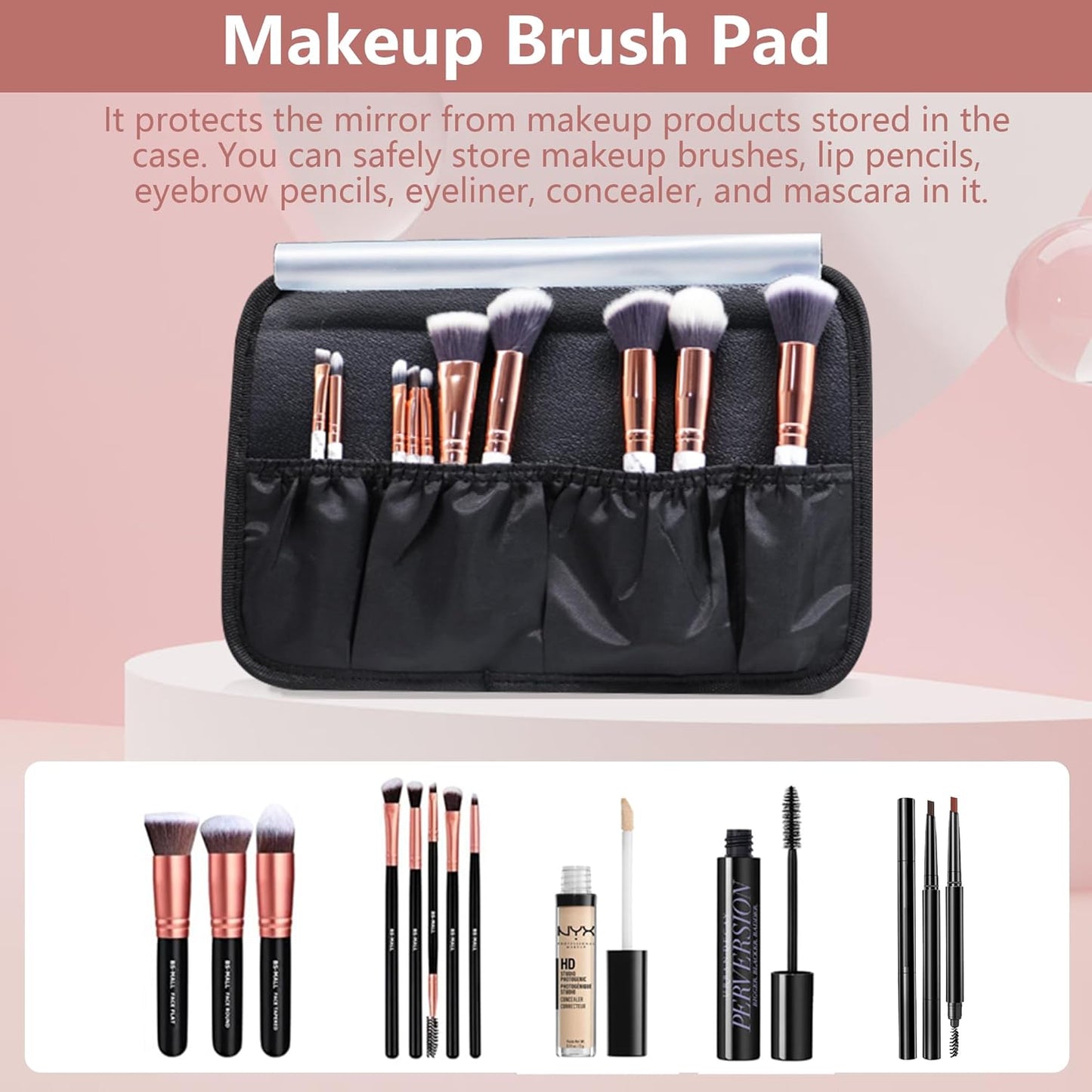 Travel Makeup Case with LED Mirror - Hard Shell Pink Travel Makeup Bag with Mirror - Portable Makeup Organizer with Mirror, Vanity Case for Cosmetics, Adjustable Divider