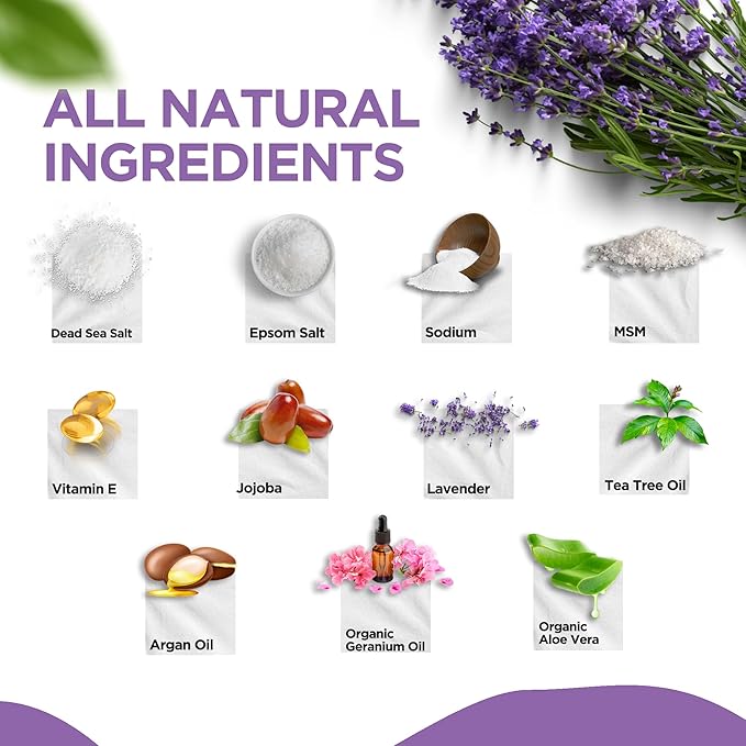 Calming Lavender Foot Soak with Epsom Salt, Made in USA, Foot Soak Soothes Tired Feet, Athletes Foot, Stubborn Foot Odor, Softens Calluses & Helps Treat Toenail, 16 oz 1 lb