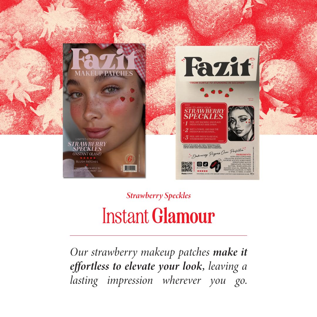 Fazit Makeup Patches - Face Makeup Patches - Beauty Face Makeup - Strawberry Speckles - Waterproof Strawberry Speckles - Temporary Face Strawberry Speckles For Women - 6 count