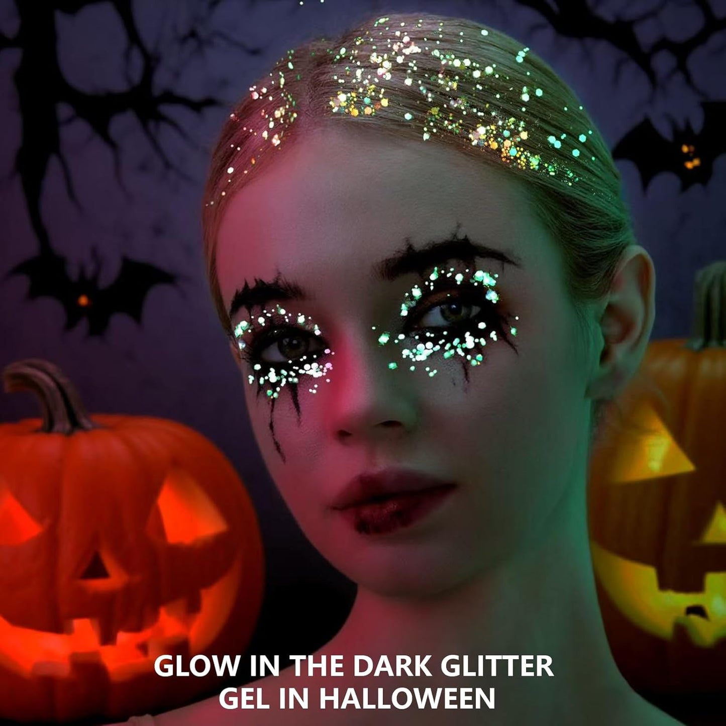 Teenitor 24 Colors Glow in The Dark Body Glitter Face Glitter Gel for Halloween, Hair Glitter for Kids Rave Accessories, Chunky Glitter Face Glitter for Women Makeup in Festivals Party