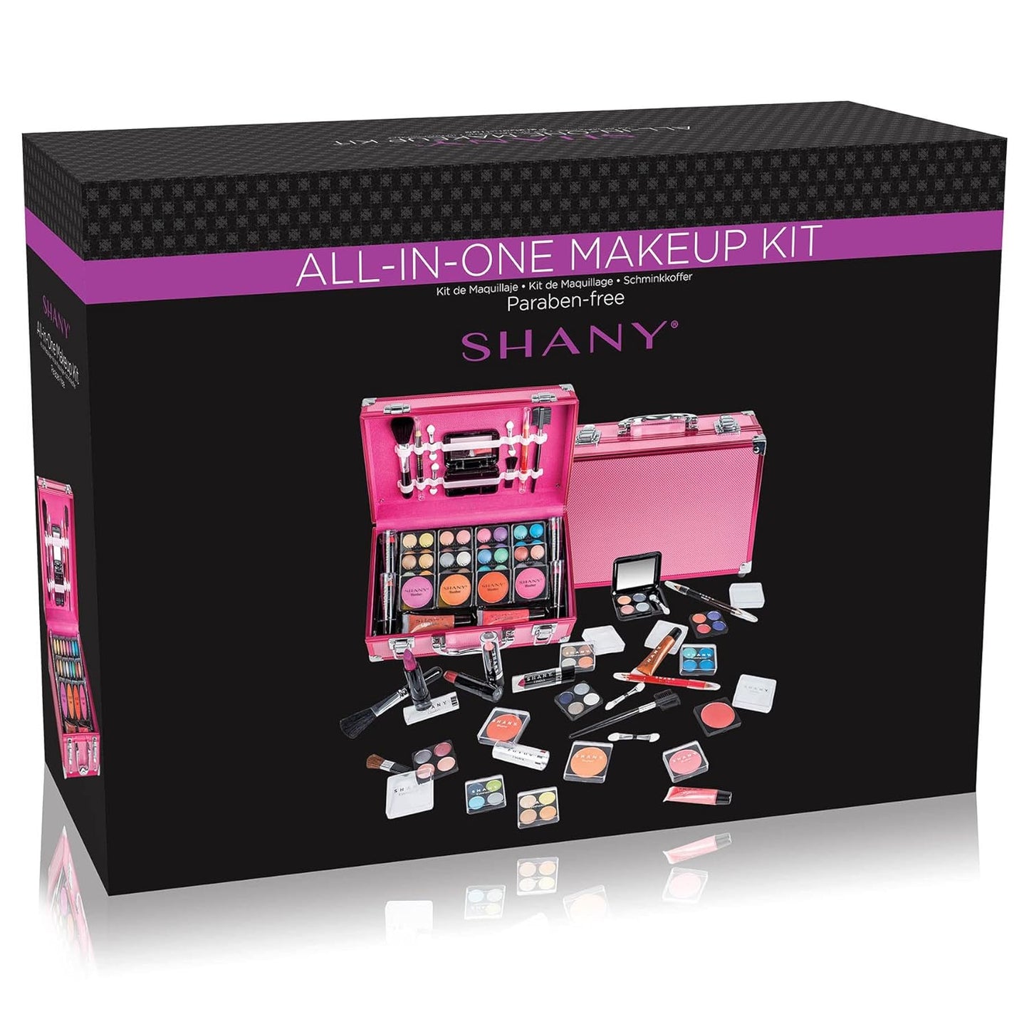 SHANY Carry All Make up Train Case with Pro Makeup Set, Beauty Brushes, Lipsticks, Eye Shadows, Blushes, Powders, and more - Reusable Cosmetics Storage Organizer - Premium Gift Packaging - Pink