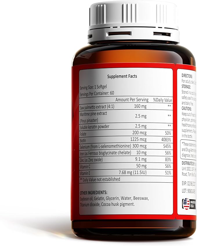 Hair Growth Supplement, Hair Care Support for Strength, Thickness Growth, with Biotin Vitamin A, C, E, Zinc, 60 Capsules