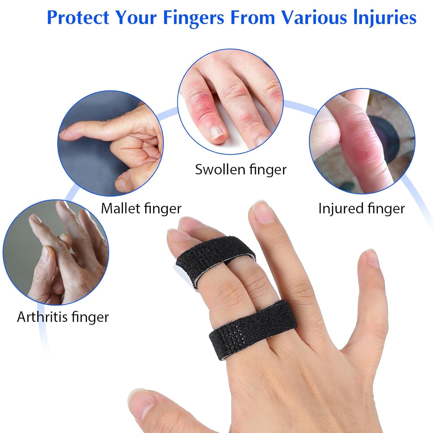 10 Pack Hook and Loop Finger Wrap, Washable and Reusable Buddy Straps for Fingers, Buddy Tape Finger Straps, Finger Buddy Straps for Injured Finger Support (Black)