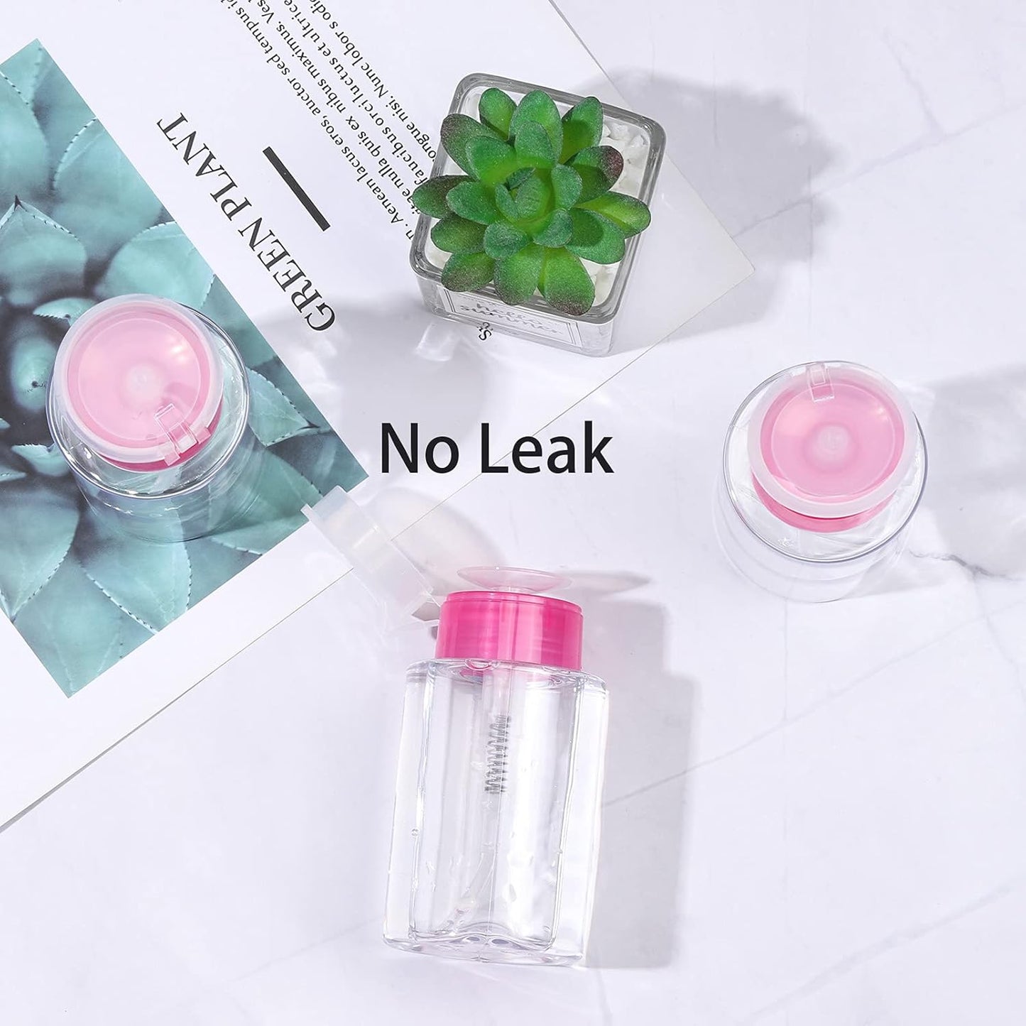 Pack of 3 Nail Polish Remover Pump Empty Dispenser Bottle for Alcohol, Nail Polish and Makeup Remover, 150ml(5.10z), Hotpink Top Cap