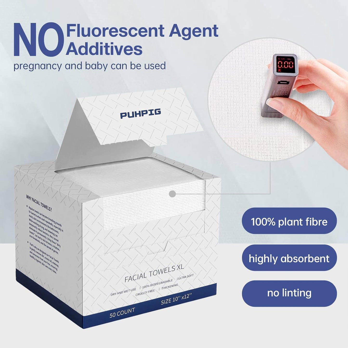 Disposable Face Towels 100% USDA Biobased Makeup Remover Dry Wipes Face Towelette, 10in X 12in Large Size Super Soft & Thick Face Cloths for Sensitive Skin 50 Ct /1 Pack