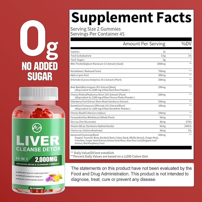 Liver Cleanse Detox & Repair Gummies, 2000mg Milk 2 Pack, 180 Count,