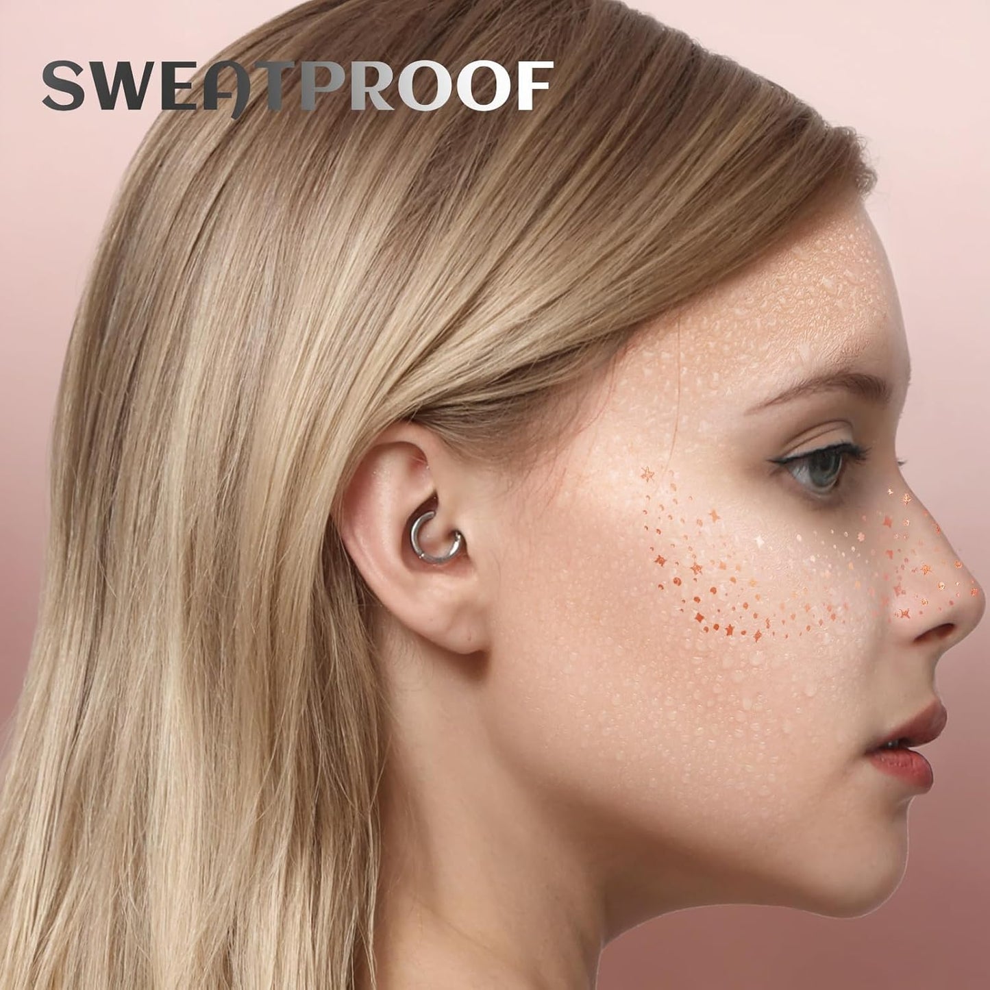 12Pcs Glitter Freckles Rose Gold, Glitter Freckles Cute Face Freckles, Face Glitter for Women Makeup Patches Makeup Freckles for Women Rose Gold