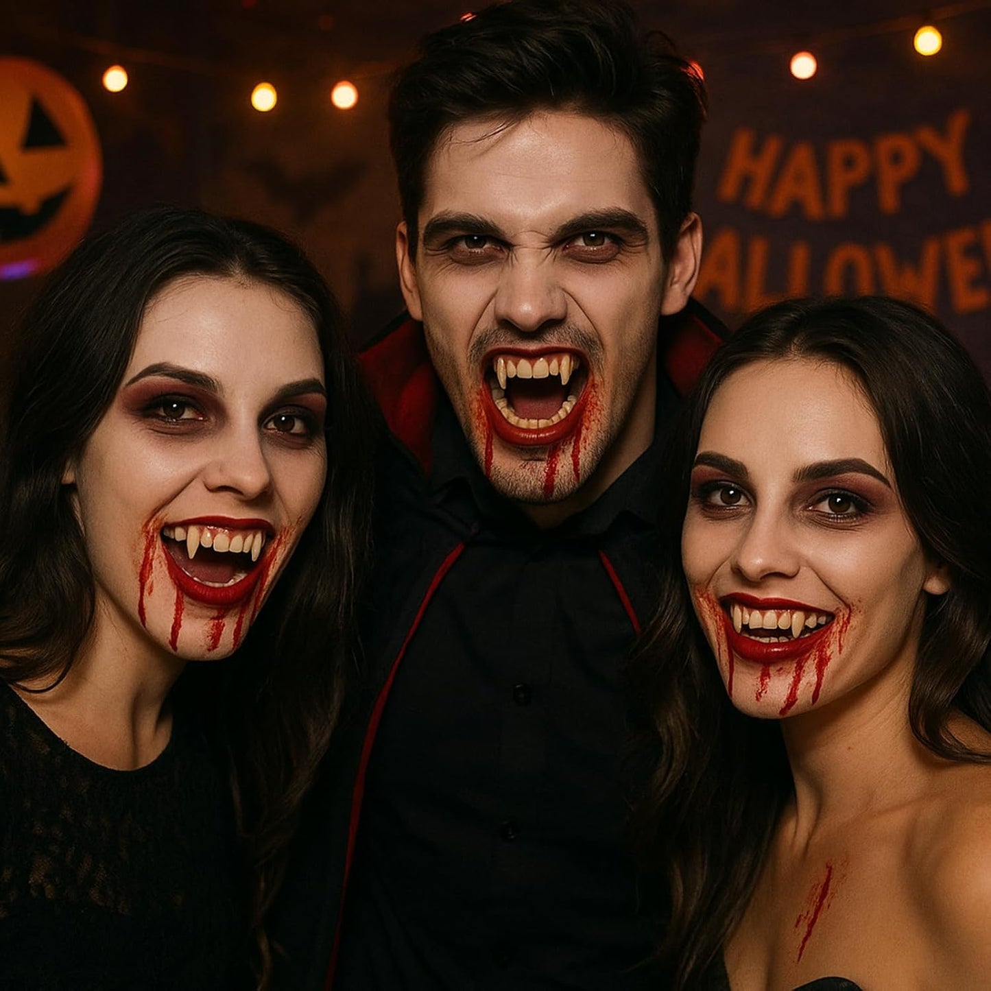 BOBISUKA Halloween Vampire Makeup Kit with Fake Blood, Red Brown Lipstick, 3 Pairs Vampire Teeth, Horror Cosplay Costume Accessories for Halloween, Vampire, Costume Party