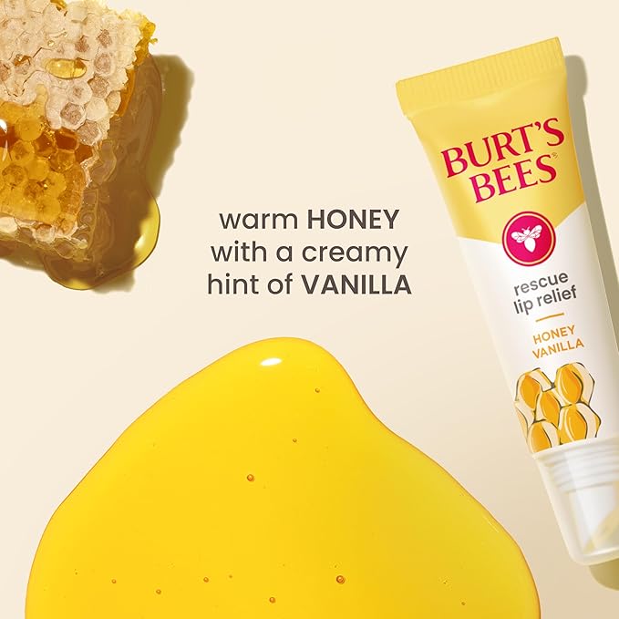 Burt's Bees Rescue Lip Relief, Honey Vanilla, Hydrating Lip Balm for Dry Cracked Lips, with Responsbily Sourced Beeswax and Shea Butter, 100% Natural Origin, 1 Squeezy Tube, 0.35oz