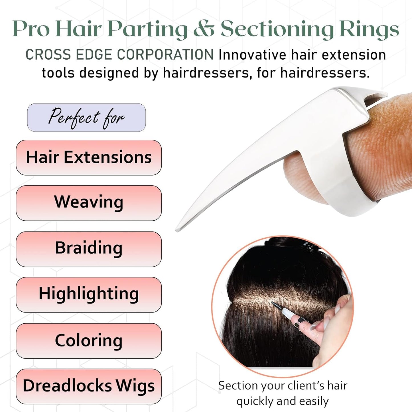 Pro Hair Parting & Sectioning Rings - Stainless Steel Finger Braiding Hair Pick Tools for Durable Dreadlocks Wig, Curling, Weaving, Styling, Balayage, & Quick Installation of Remy Human Hair