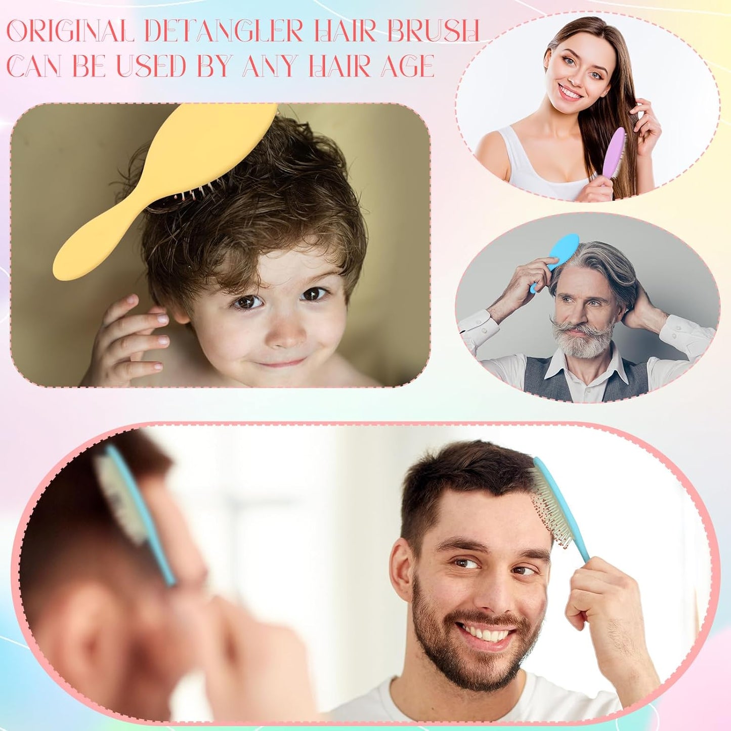 Nuenen 6 Pcs Wet Detangler Hair Brush Travel Dry Hair Brushes Detangling Hairbrush with Soft Bristles for Women Men Girls Boys(Macaron Colors)