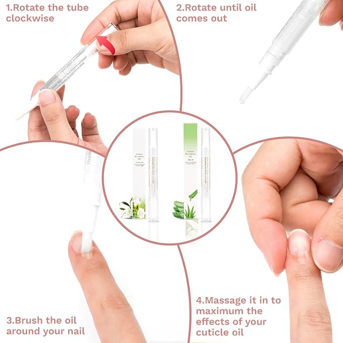 Meschett 2PCS Cuticle Oil Pens for Nail Care,Cuticle Revitalizer Oil Pen with Soft Brush,Cuticle Oil to Prevent Nail Cracking and Dry (Aloe & Jasmine Flavor)