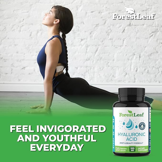 ForestLeaf Hyaluronic Acid Supplements | 100mg High Bioavailable Dietary Hyaluronic Acid Capsules, Pills + 50mg VIT C | Supports Skin Hydration, Joint Lubrication, Anti-Aging, Hair & Nails | 120 Caps