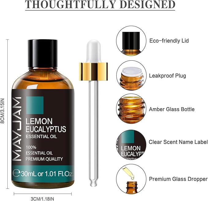 Lemon Eucalyptus Essential Oil 30ML - 1.01FL.OZ Pure Lemon Eucalyptus Oil for Soap Candle Making - Essential Oils for Diffusers for Home