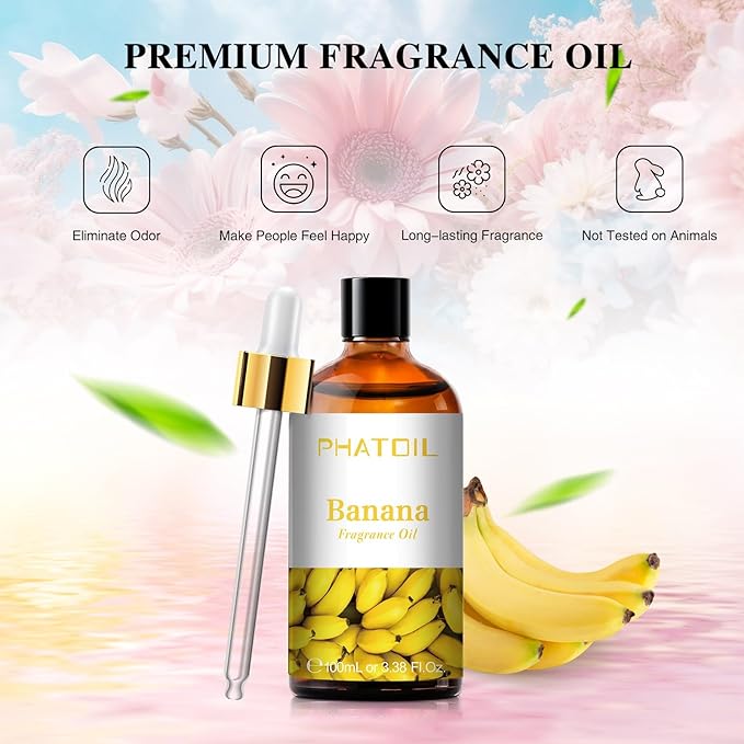 3.38FL.OZ Banana Fragrance Oils for Aromatherapy, Essential Oils for Diffusers for Home, Perfect for Diffuser, Yoga, Skin Care, DIY Candle and Soap Making - 100ml