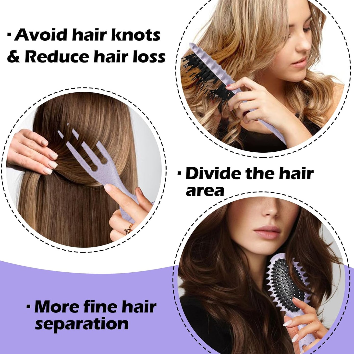 Curly Hair Boar Bristle Curl Defining Brush for Curl Wave Straight Hair, Unique Trident Handle Design Defineing Brush for Wet Dry HairsStyling Massage Hairbrush Hairs Pick Comb Purple