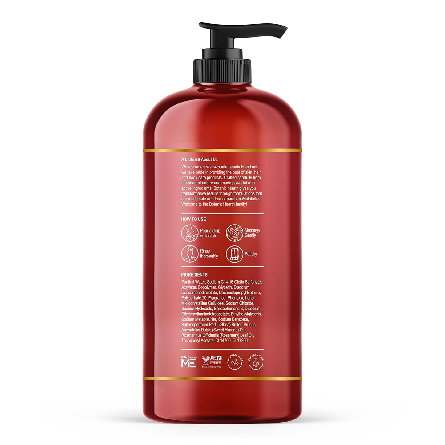 Botanic Hearth Garden Rose & Vitamin E Body Wash | Limited Edition, With Shea Butter, Sweet Almond Oil & Rosemary Leaf Oil 16 Fl Oz (473 Ml) | Sulphate & Paraben|Free, Luxurious Lather