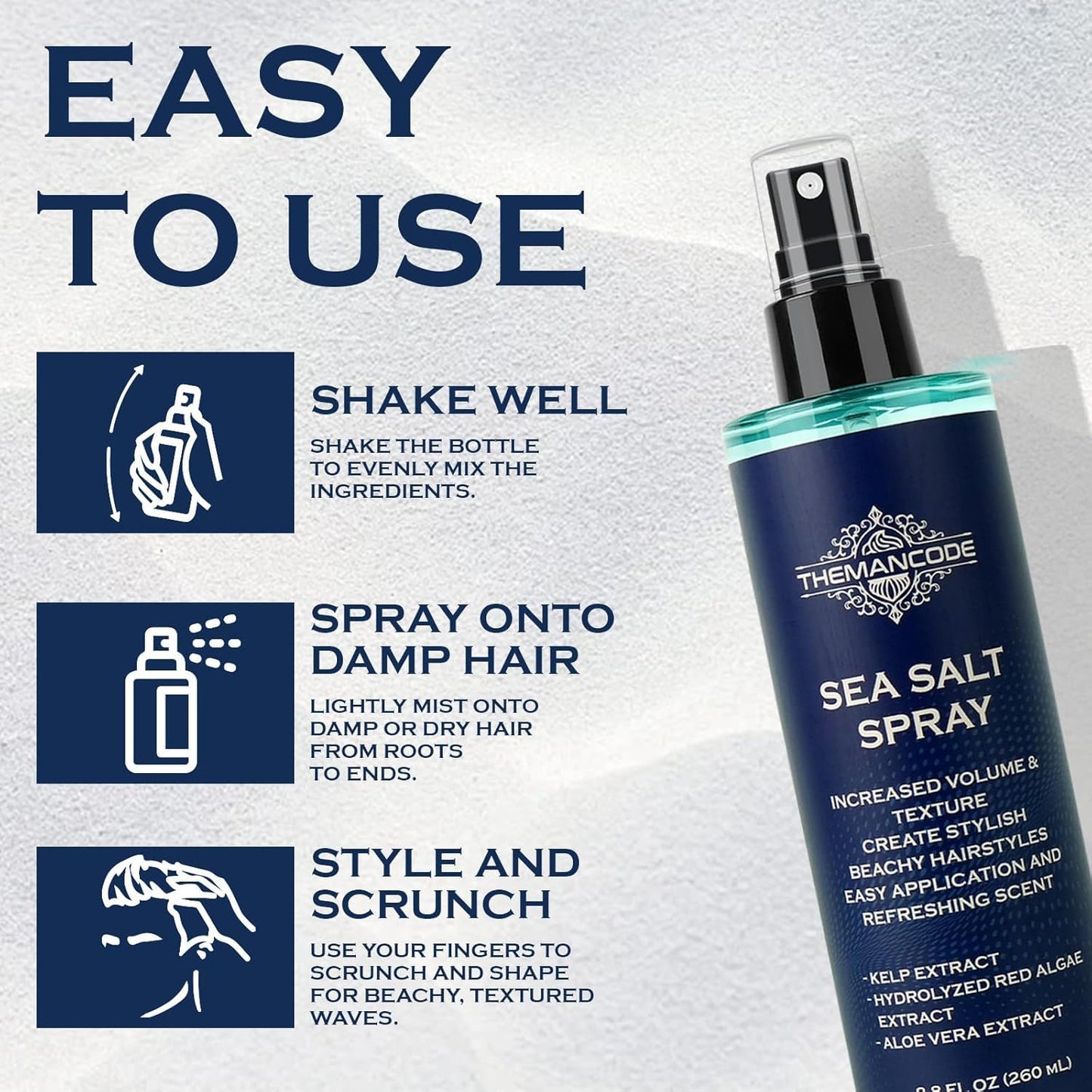 Sea Salt Spray for Men, Texturizing Hairspray, Stocking Stuffers for Man, Surf Spray Adds Instant Volume, Travel Essentials, Christmas Gift for Men, 8.8 Oz