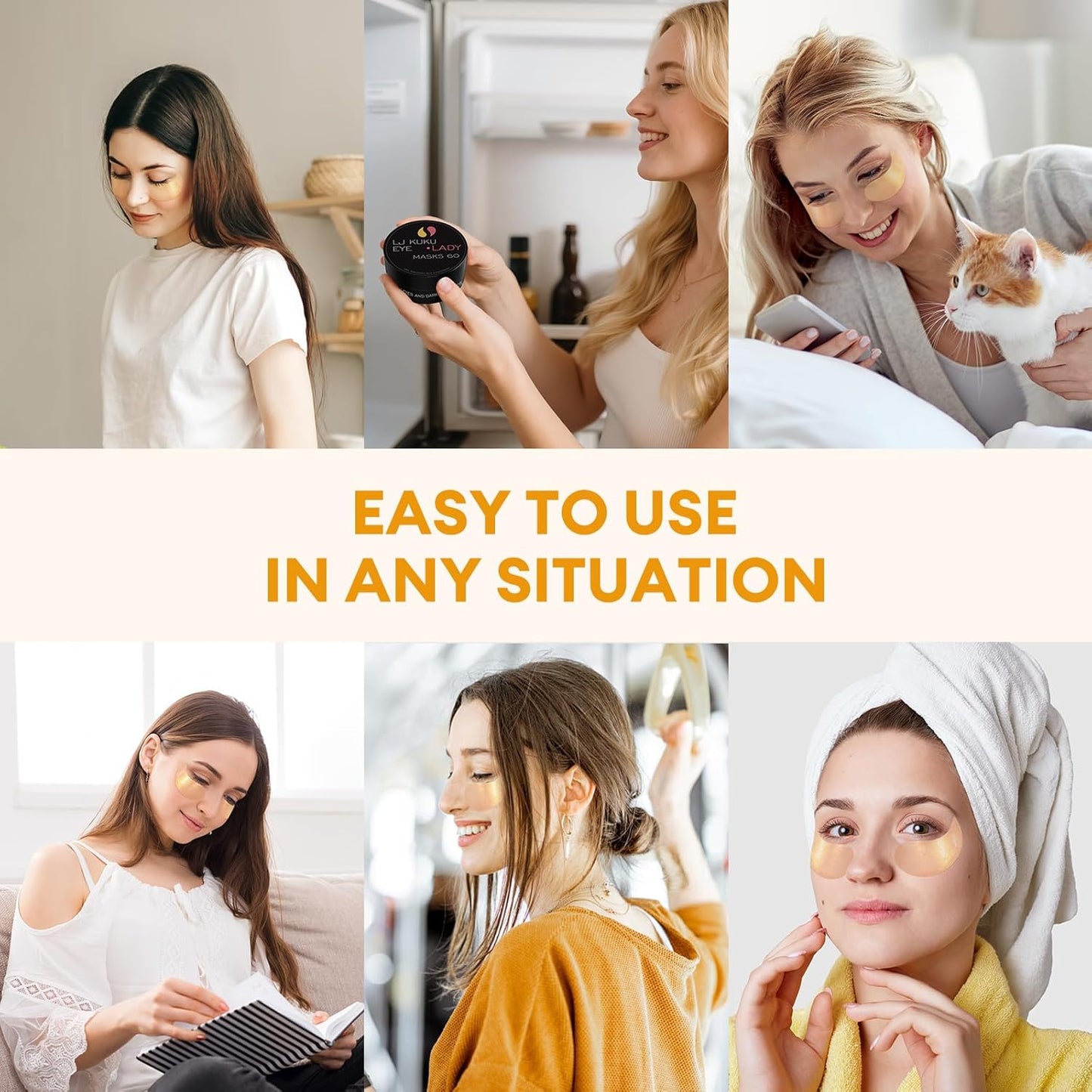 Under Eye Patches Gold Essence Hydrogel Eye Masks for Puffy Eyes and Dark Circles Caffeine Hyaluronic Acid & Niacinamide Deep Hydrating Eye Mask for Men & Women 60 PCS (Gold)