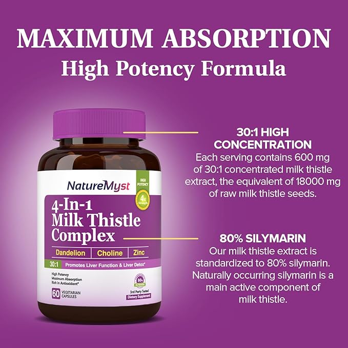 Milk Thistle Complex, 4-in-1 Liver Support, 30:1 Milk 80% Silymarin, 60 Vegetarian