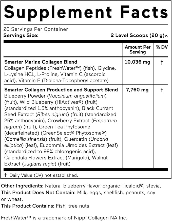 Smarter Nutrition Marine Collagen - Type 1 & 3 Peptides with Herbal Antioxidants for Skin and Hair Health - Vitamin E & C, Green Tea, Berry Powder, Quercetin - (60 Servings (Pack of 3))