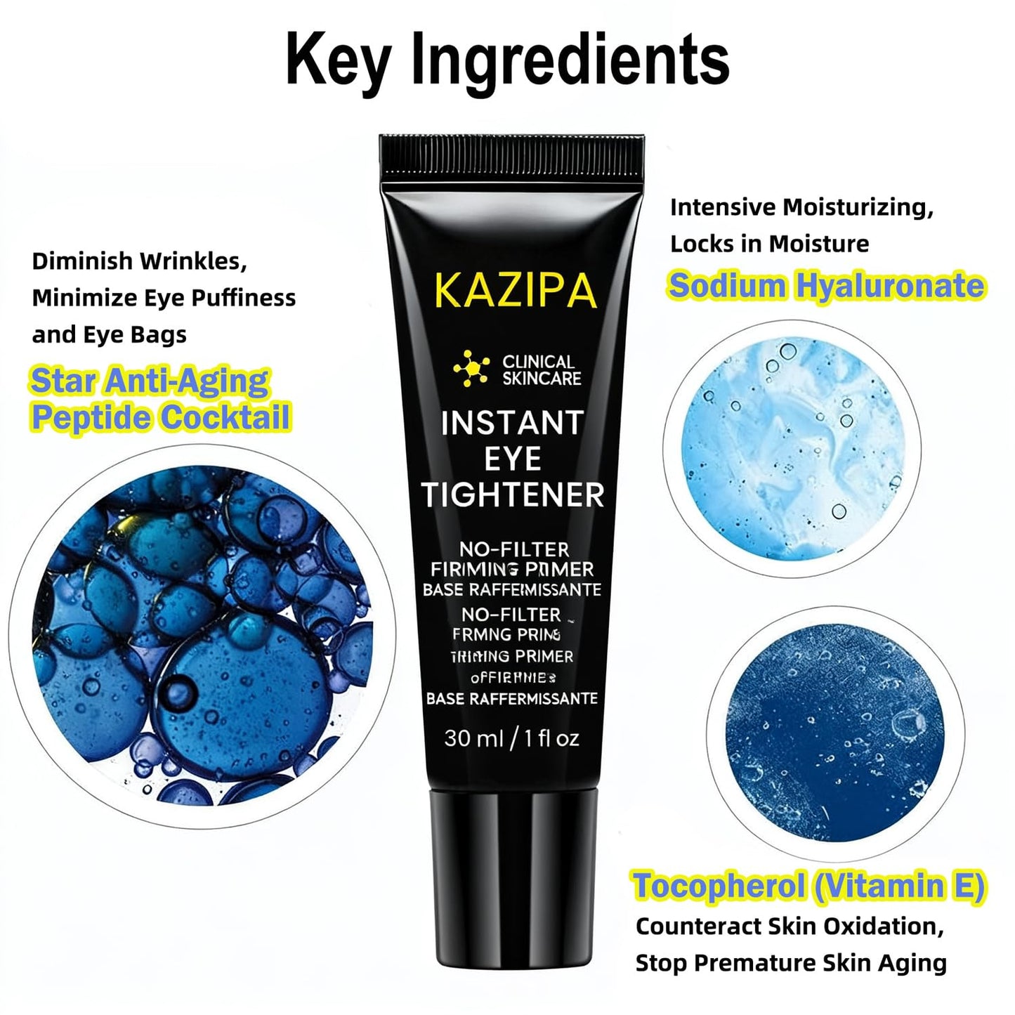 Anti Aging Eye Cream with Hyaluronic Acid & Vitamin E – Hydrating Under Eye Cream for Visible Wrinkles & Bag Appearance, Helps Visibly Tighten & Reduce Puffiness