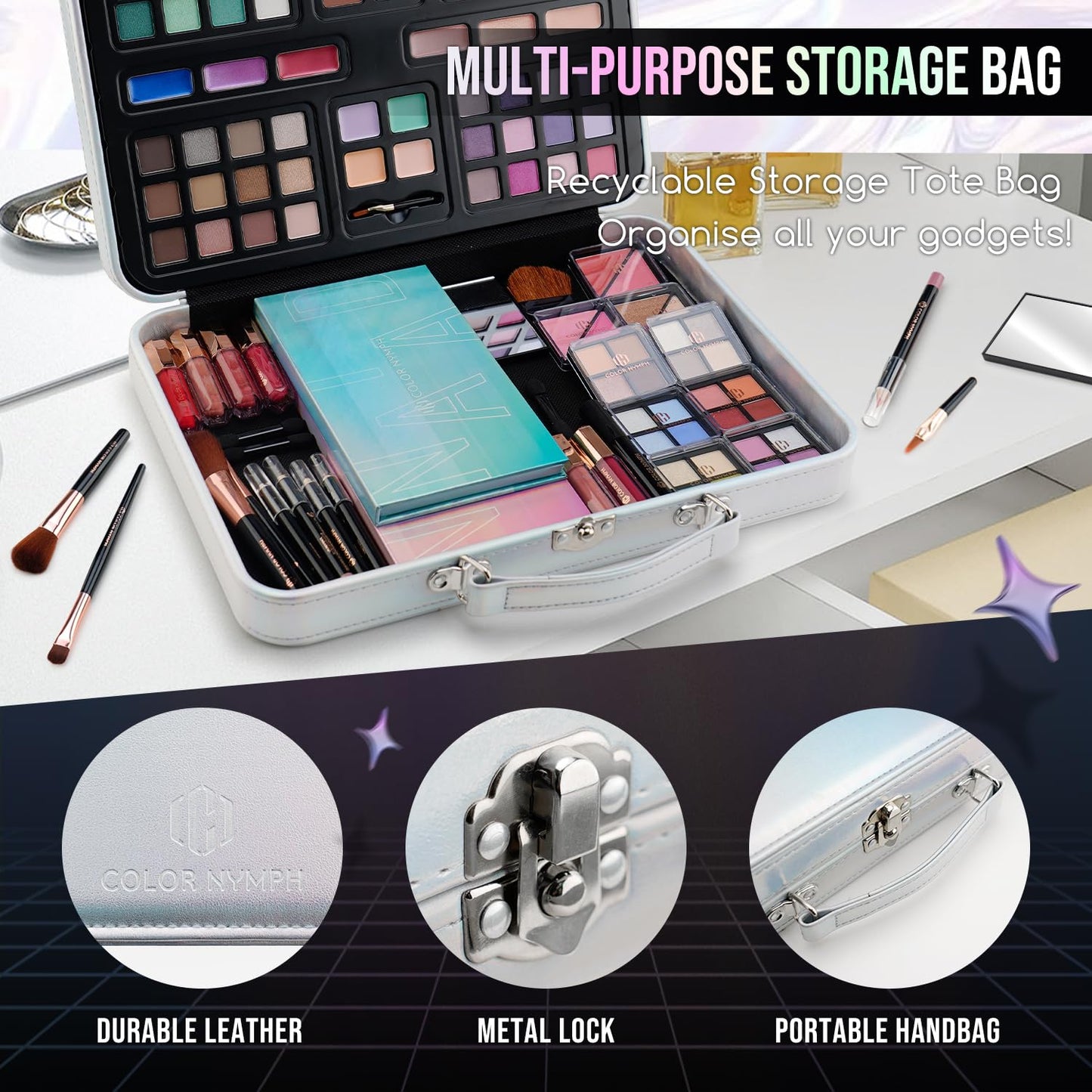 Color Nymph Kids Makeup Sets for Girls, Teen Makeup Kits for Beginner Starter with Silver Case, Portable Traveling Full Makeup Kit with Everything, Cosmetics Makeup Gift Set for Birthday