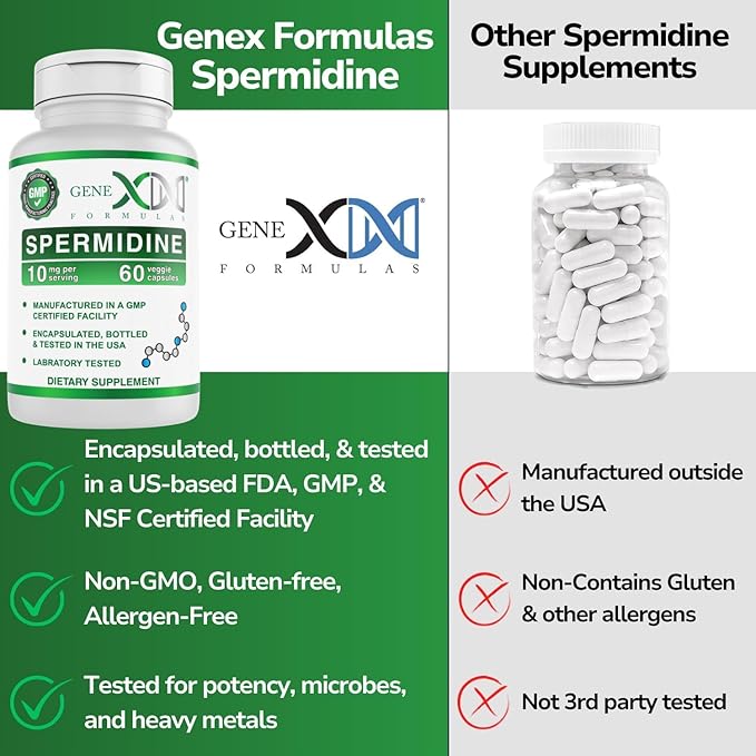 Genex Formulas 10mg Spermidine Supplement for Healthy Aging & Cell Renewal - Vegan, Non-GMO, Gluten-Free (3 Pack)