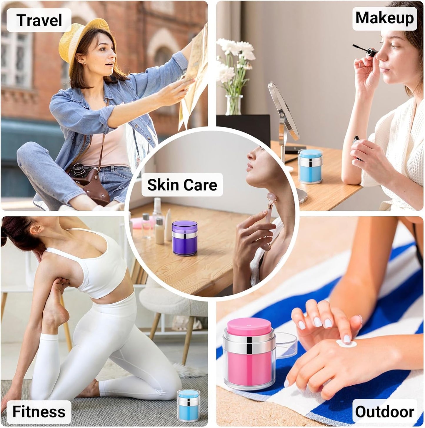 Segbeauty 1.7oz Empty Airless Jar Lotion Dispenser Travel Toiletry Bottles, 3pcs Refillable Mini Travel Liquid Containers, 50ml Reusable Pump Bottle Jar, Small Vacuum Skincare Cosmetic Containers