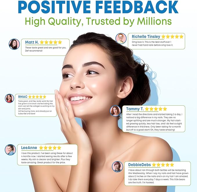 Biotin Gummies with Collagen & Keratin for Hair Skin Nails- Supports Hair Growth and Stronger Nails, Women Men, Kids - 60 Blueberry Flavored Gummies