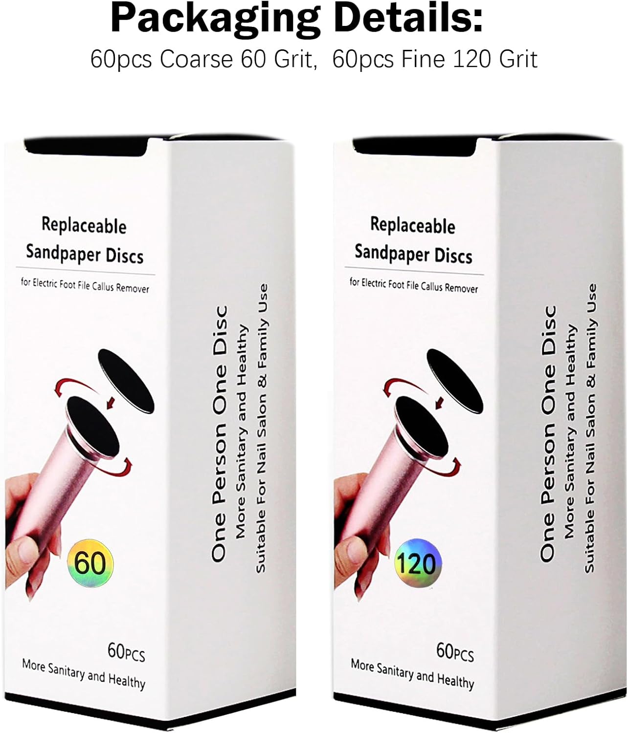 120pcs Replaceable Sandpaper Discs 60 Grit 120 Grit, Thick Self-Adhesive Replacement Sandpaper Refill Sanding Pads for Electric Foot Callus Remover Feet Sander (60 Grit +120 Grit)