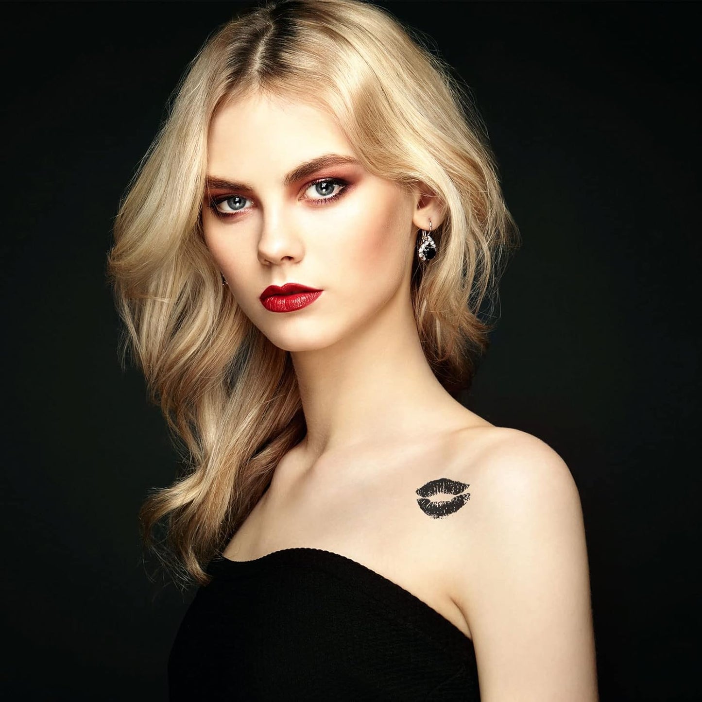 25 Sheets (65Pcs) Red Lips Temporary Tattoo Stickers, Self-adhesive Fake Red Lips Tattoos, Water-proof Face Stickers for Adult Women Girls Face Body Halloween Day Decorations