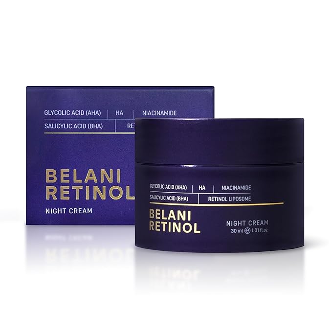 ABERA Belani Retinol Night Cream with Collagen & Hyaluronic Acid – Anti-Wrinkle, Fine Line Smoother, Even Skin Tone, Hydrating Facial Moisturizer for Women (1.01 Fl Oz)