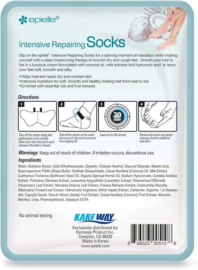 Epielle Intensive Repairing Foot Masks, 6 Pairs Moisturizing Socks for Dry, Cracked Feet, Hydrate and Repair Skin with Coconut Oil and Milk Extract, Korean Skincare, Easter Gifts, Mother's Day Gifts