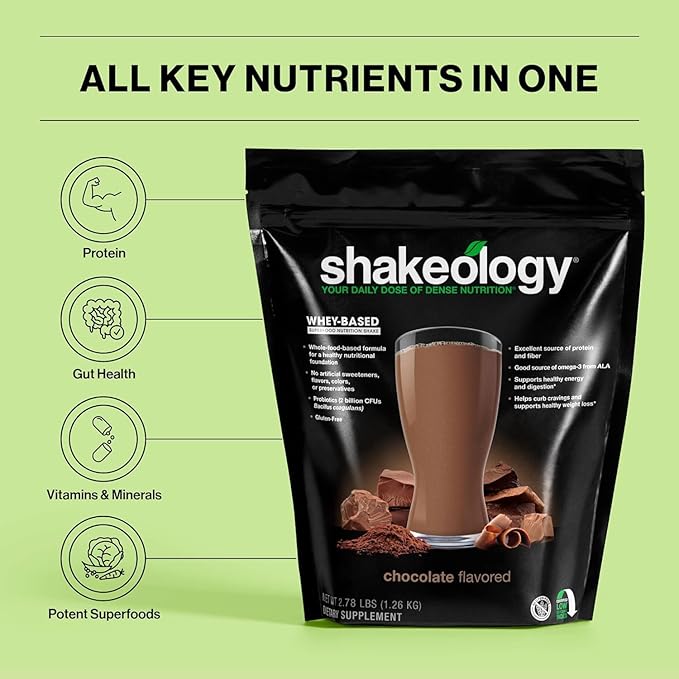 Shakeology Whey Protein Powder Blend - Gluten Free, Superfood Protein Shake with Vitamins and Minerals - Helps Support Healthy Weight Loss, Lean Muscle Support, Gut Health - Chocolate, 30 Servings