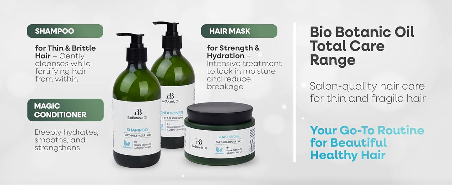 Bio Botanic Oil Hair Mask for Thin, Sparse & Brittle Hair | Strengthens & Restores | Organic Castor & Babassu Oils | SLS-Free, Paraben-Free, Deeply Hydrating & Softening | 250ml