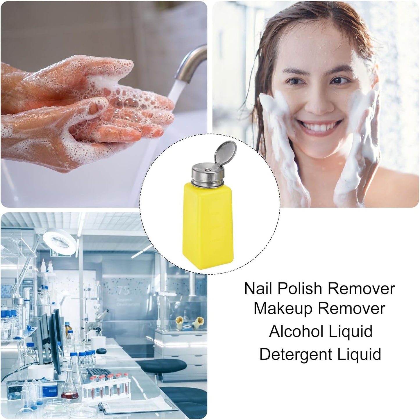 HARFINGTON 4PCS 250ML(8.5oz) Push Down Alcohol Dispenser Pump Liquid Press Empty Bottles Refillable Container for Acetone Cleanser Nail Polish Remover, Yellow