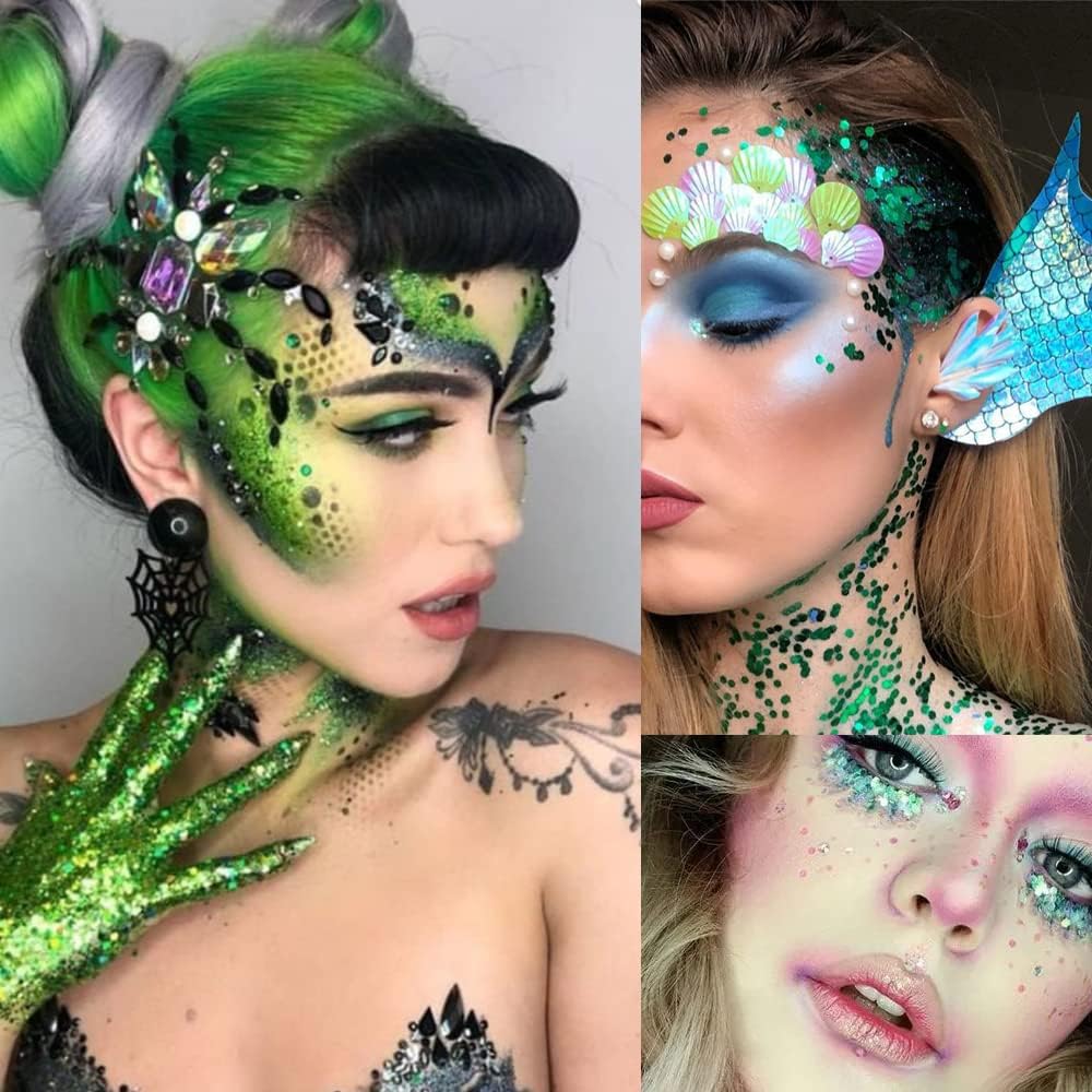 Mysense Green Body Glitter Gel,St Patricks Day Outfit Accessories for Women Girls,Chunky Mermaid Glitter Sequins for Face Eye Hair Decorations,Festival Rave Sparkling Glitter Makeup,30g