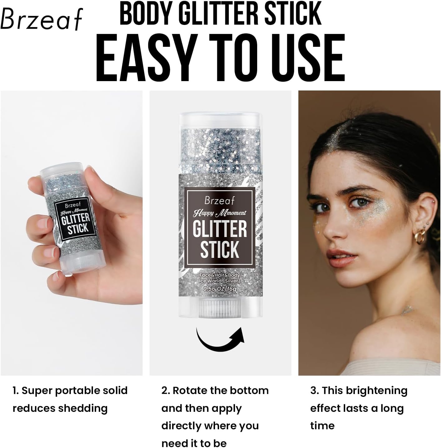 Brzeaf Halloween Body Glitter Stick, Waterproof & Long Lasting, Hair Eyeshadow Face Body Glitter, Singer Concert Music Rave Festival, Glitter Stick Makeup & Face Glitter Gel