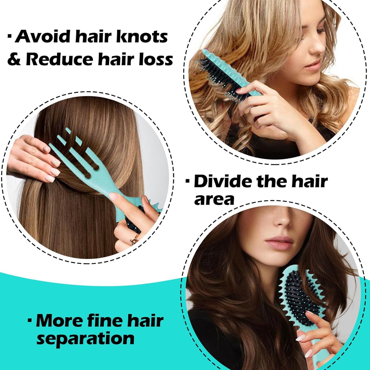 Curly Hair Boar Bristle Curl Defining Brush for Wave Straight Hair, Unique Trident Handle Design Defineing Brush for Wet Dry Hairs Styling Massage Hairbrush Hairs Pick Comb Green