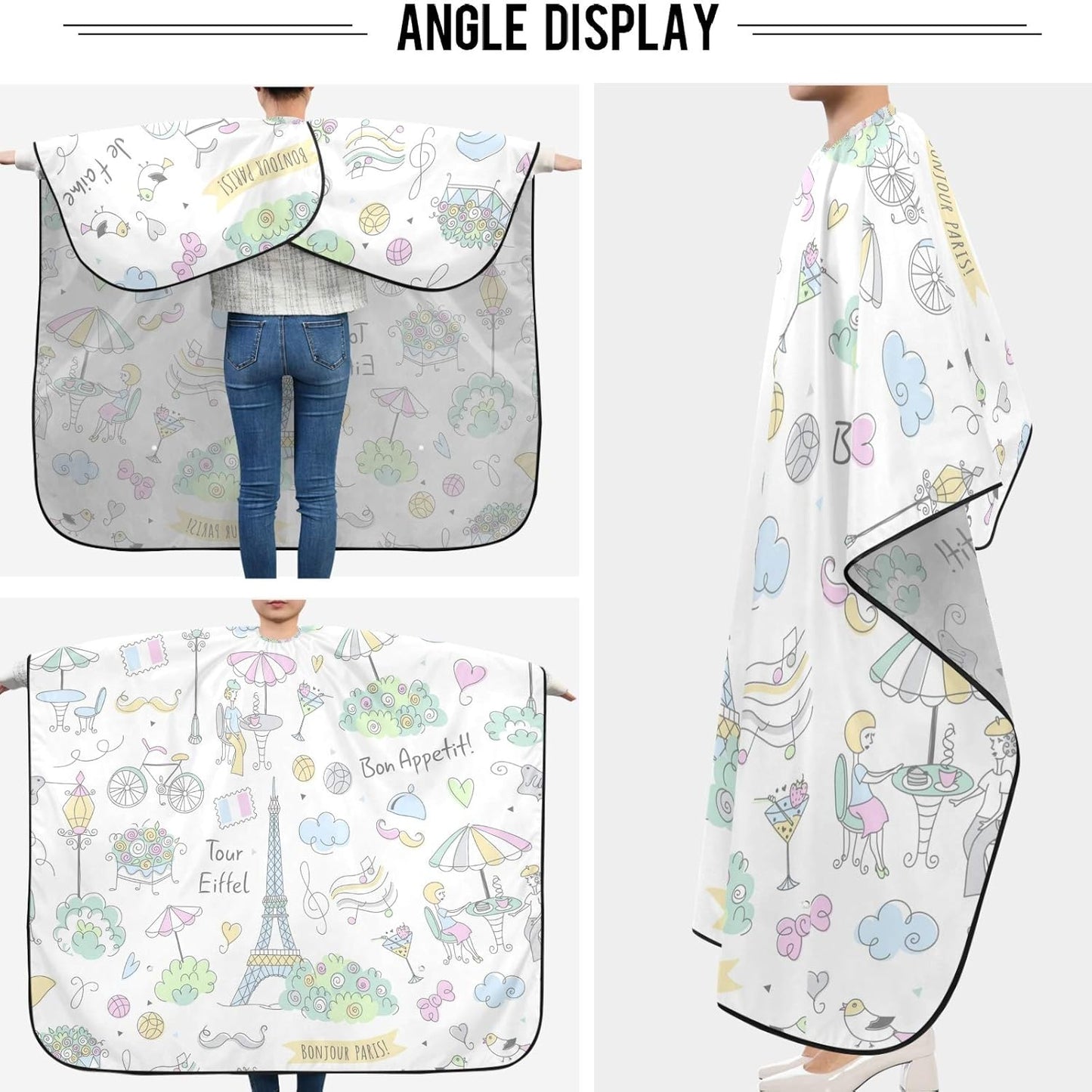 visesunny Barber Cape Paris French Symbols Polyester Hair Cutting Salon Cape Apron Anti-Static Haircut Water-Resistant Shaving Cloth Beard Shaving Bib Hairdressing Cape