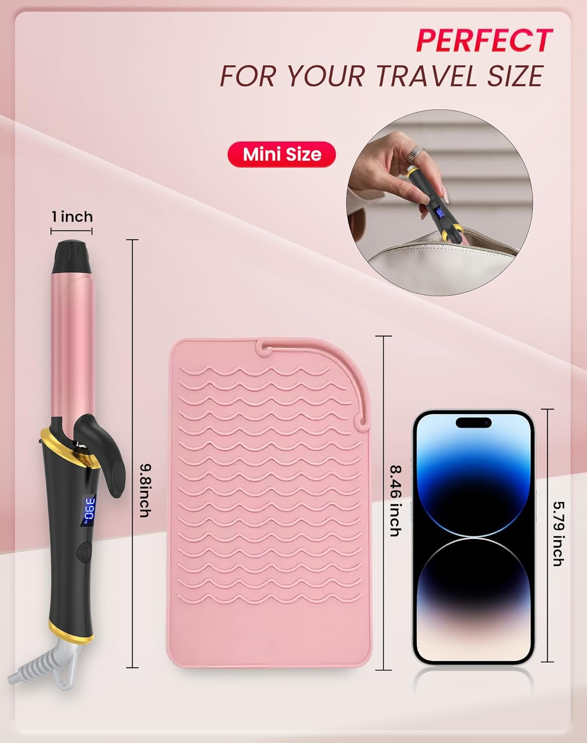 Ukliss Mini Curling Iron 1 Inch with Anti-Scald Tip, 30s Fast Heat, 5 Temp Settings & Dual Voltage for Travel, Creates Soft Waves & Curls on Short to Medium Hair, Includes EU/UK Adapter, Heat Mat