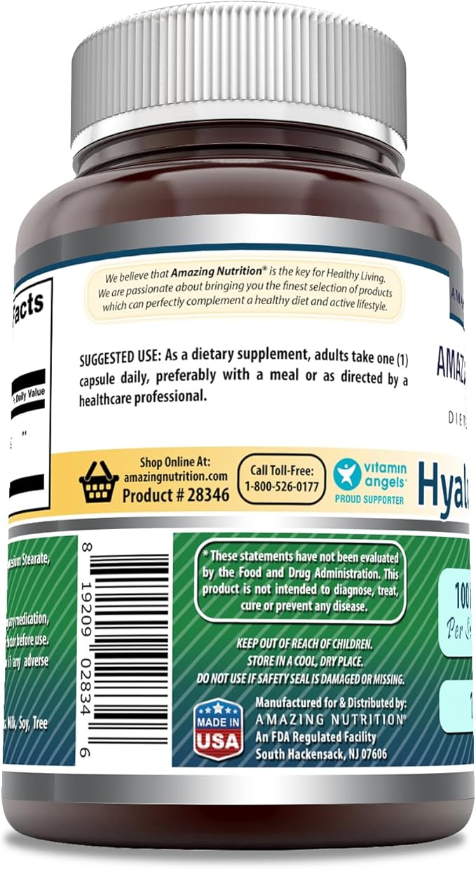 Amazing Formulas Hyaluronic Acid 100 Mg Capsules Supplement | Non-GMO | Gluten Free | Made in USA (1 Pack, 60 Count)