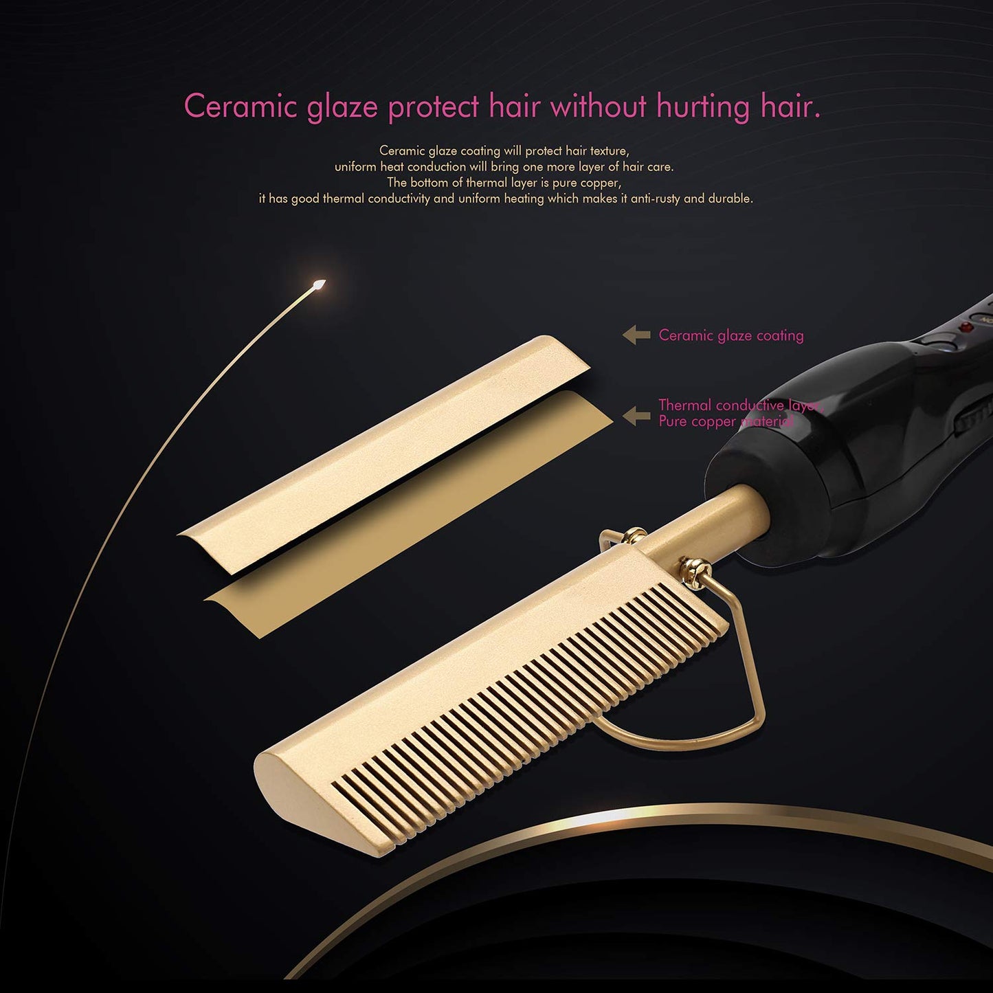 Electric Hot Comb Hair Straightening Heat Pressing Comb Ceramic Curling Flat Iron Curlers Designed Hair Hot Comb Straightener,Portable Travel Anti-Scald Beard Straightener Press Comb
